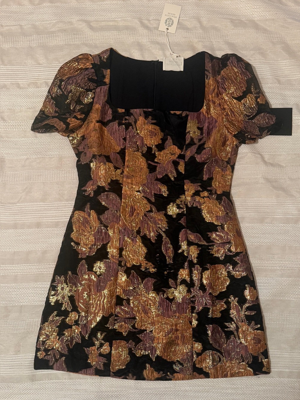 the Hyacinth House Black & Russet Jacquard Winthrop Mini Dress.